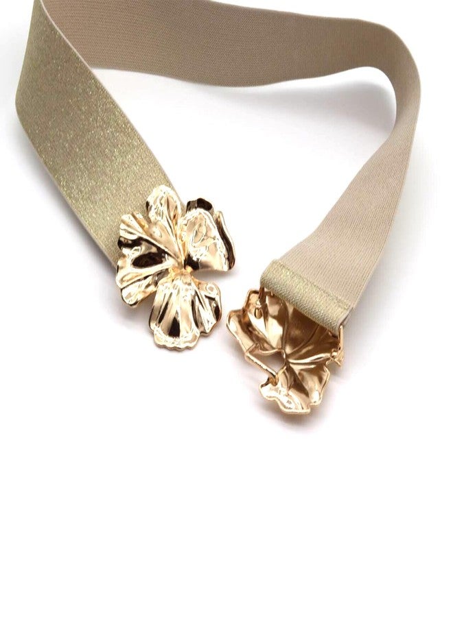 ZYALTFDC Gold Belts for Women Dresses Women's Elastic Vintage Wide Waist Belt Flower Buckle Stretch Lady Women Belts Simple Ladies Womens Belts Waistband Stretchy Cinch Belts Elastic Wide Waist Belt - Image 3